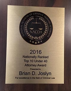 National Academy of Criminal Defense Attorneys - Nationally Ranked Top 10 Under 40 Attorney Award